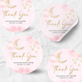 Roze Over de Maan Baby Shower  Ronde Sticker