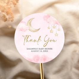 Roze Over de Maan Baby Shower Ronde Sticker