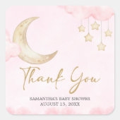 Roze Over de Maan Baby Shower Vierkante Sticker (Voorkant)