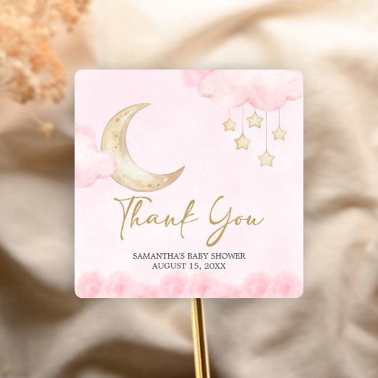 Roze Over de Maan Baby Shower Vierkante Sticker