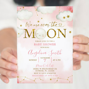 Roze over het Baby shower van de Moon Constellatio Kaart
