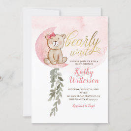 Roze over het Beer Girl Baby shower Kaart