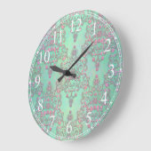 Roze over Mint Green Floral Lace Damask Grote Klok (Hoek)