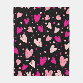 Roze over zwarte harten fleece deken