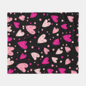 Roze over zwarte harten fleece deken (Voorkant (Horizontaal))