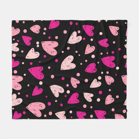Roze over zwarte harten fleece deken (Voorkant (Horizontaal))