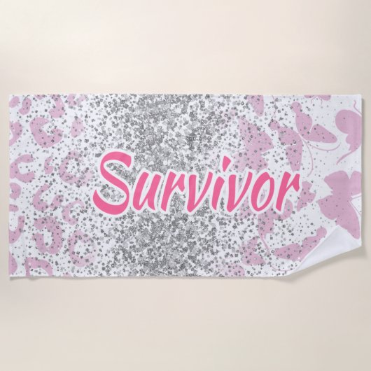 Roze Overlevende Strandhanddoek-Borstkanker Strandlaken (Voorkant)