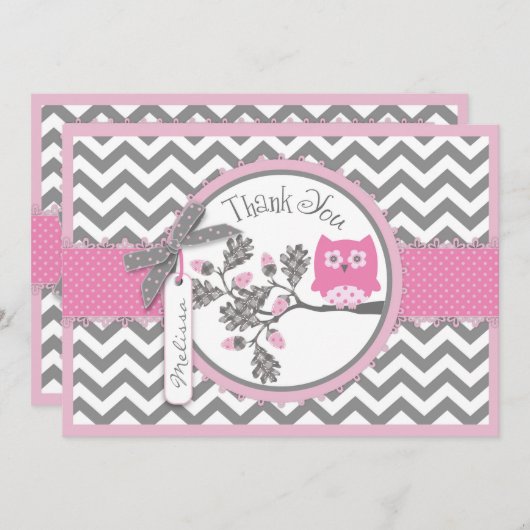 Roze ovet en Chevron Print Dank u Bedankkaart (Voorkant / Achterkant)