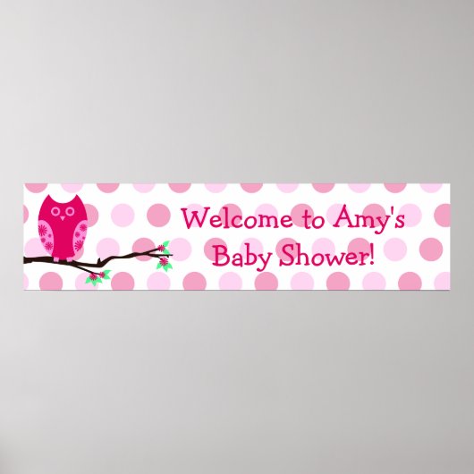 Roze Owl Aangepast Baby shower Sign Poster (Voorkant)
