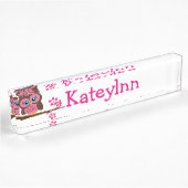 Roze Owl Aangepaste monogram Naam Bord Naambordje