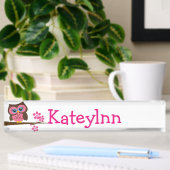 Roze Owl Aangepaste monogram Naam Bord Naambordje