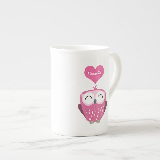 Roze Owl and Love Heart  Name Mok (Voorkant rechts)