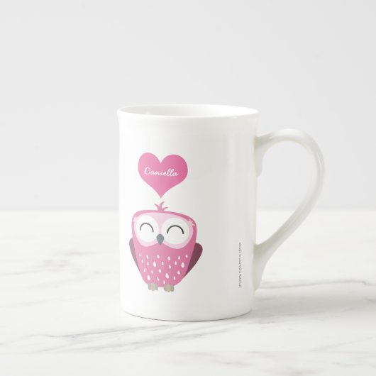 Roze Owl and Love Heart Name Mok (Rechts)