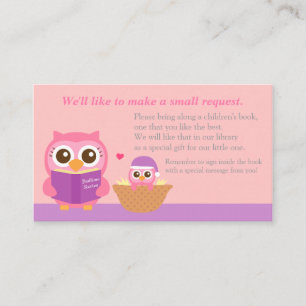 Roze Owl Baby shower Book Insert Card Informatiekaartje
