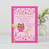 Roze Owl Baby shower Invitation-hotroze op verzoek Kaart (Staand voorkant)