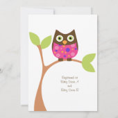Roze Owl Baby shower Invitation-hotroze op verzoek Kaart (Achterkant)