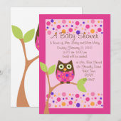 Roze Owl Baby shower Invitation-hotroze op verzoek Kaart (Voorkant / Achterkant)