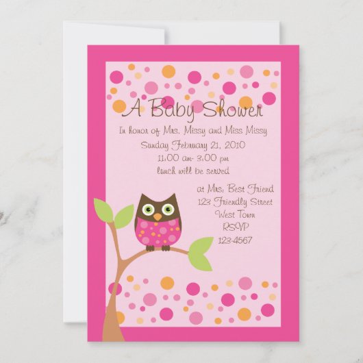 Roze Owl Baby shower Invitation-hotroze op verzoek Kaart (Voorkant)