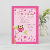 Roze Owl Baby shower Invitation-hotroze op verzoek Kaart (Staand voorkant)