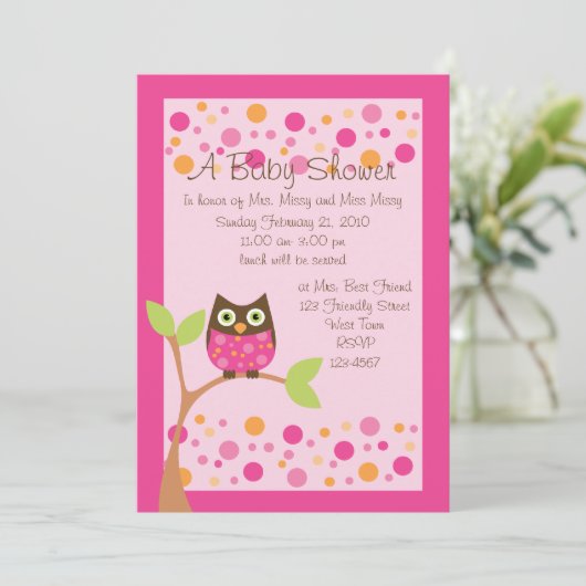 Roze Owl Baby shower Invitation-hotroze op verzoek Kaart (Staand voorkant)