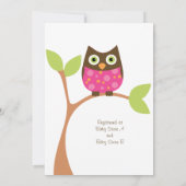 Roze Owl Baby shower Invitation-hotroze op verzoek Kaart (Achterkant)