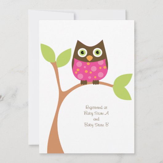 Roze Owl Baby shower Invitation-hotroze op verzoek Kaart (Achterkant)