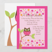 Roze Owl Baby shower Invitation-hotroze op verzoek Kaart (Voorkant / Achterkant)
