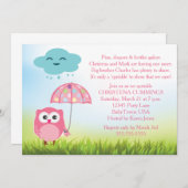Roze Owl Baby Sprinkle Invitation Kaart (Voorkant / Achterkant)