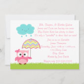 Roze Owl Baby Sprinkle Invitation Kaart (Voorkant)