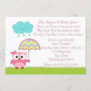 Roze Owl Baby Sprinkle Invitation Kaart
