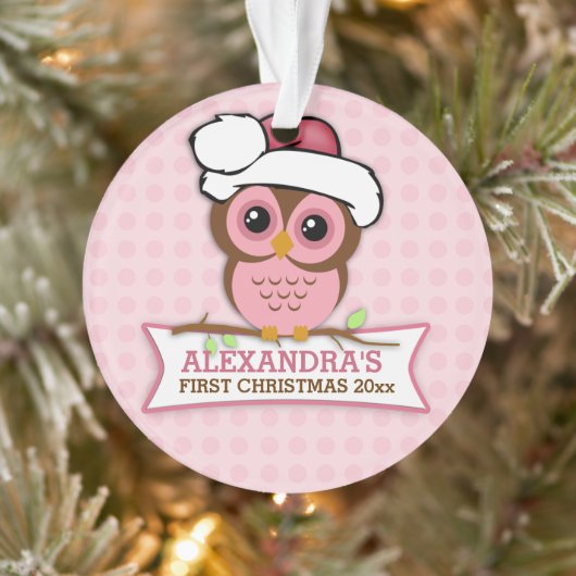 Roze Owl Baby's 1e Kerstmis Ornament (Boom)