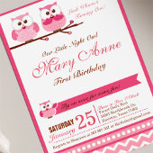 Roze Owl Birthday Party Invitation Kaart