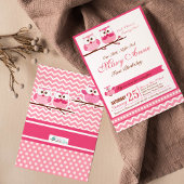 Roze Owl Birthday Party Invitation Kaart