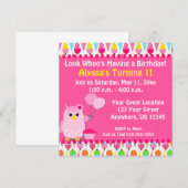 Roze Owl Birthday Uitnodiging (Voorkant / Achterkant)
