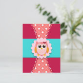 Roze Owl Birthday Uitnodiging voor kinderen (Staand voorkant)