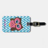 Roze Owl Chevron Custom Monogram Bagagelabel (Voorkant horizontaal)