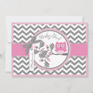 Roze Owl Chevron Print Baby shower Kaart