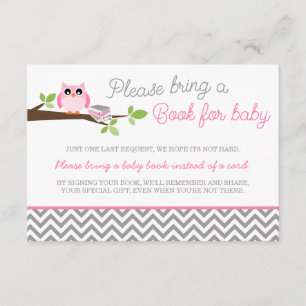 Roze Owl Gray Chevron Baby shower Book Informatiekaartje