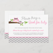 Roze Owl Gray Chevron Baby shower Book Informatiekaartje (Voorkant / Achterkant)