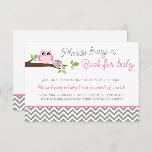 Roze Owl Gray Chevron Baby shower Book Informatiekaartje (Voorkant / Achterkant)