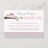 Roze Owl Gray Chevron Baby shower Book Informatiekaartje (Voorkant)