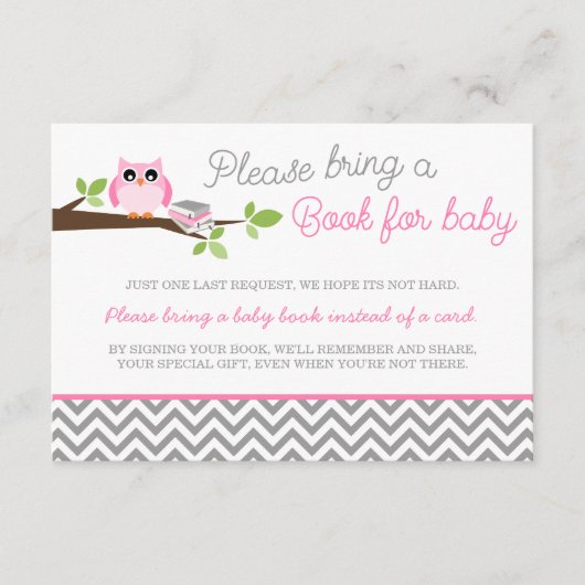 Roze Owl Gray Chevron Baby shower Book Informatiekaartje (Voorkant)