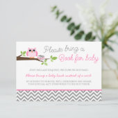 Roze Owl Gray Chevron Baby shower Book Informatiekaartje (Staand voorkant)
