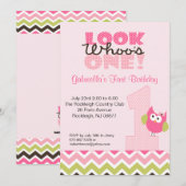 Roze Owl Groot Aantal 1st de Uitnodiging van de Ge (Voorkant / Achterkant)