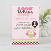 Roze Owl Kijk eens wie er één dag uitgenodigd is Kaart (Staand voorkant)