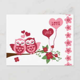 Roze Owl Love Briefkaart