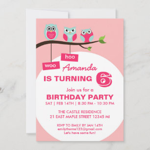 Roze Owl Polka Dots Birthday Uitnodiging voor kind