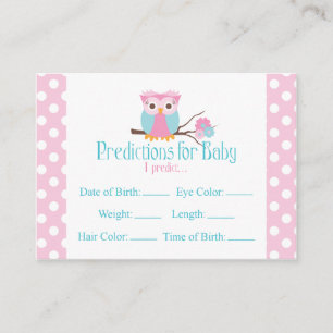 Roze Owl Predictions Baby shower Card Large Informatiekaartje