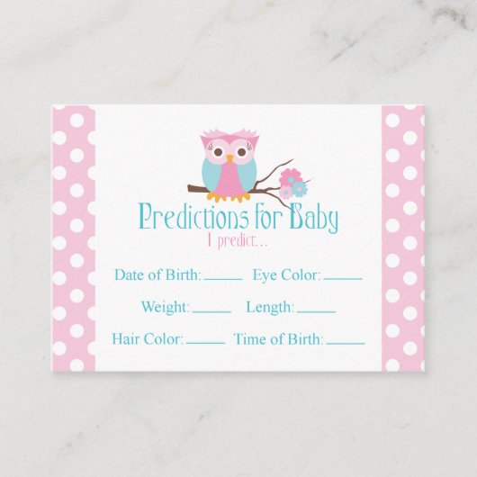 Roze Owl Predictions Baby shower Card Large Informatiekaartje (Voorkant)