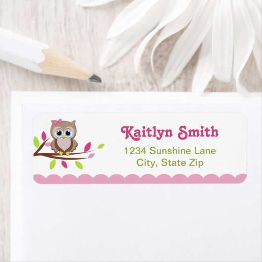 Roze Owl Return Address Label (Insitu)